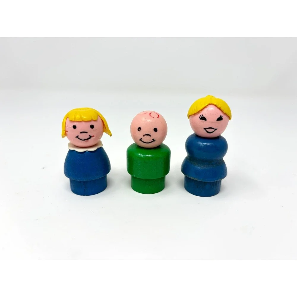 Vintage Fisher Price Little People Wood Body Plastic Head Lot of 3 Mom Girl Boy